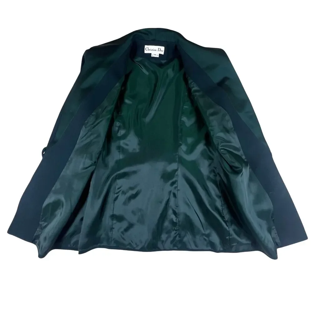 Vintage Christian Dior Skirt Suit Wool Green Blazer Skirt 2 Piece 80s 90s USA